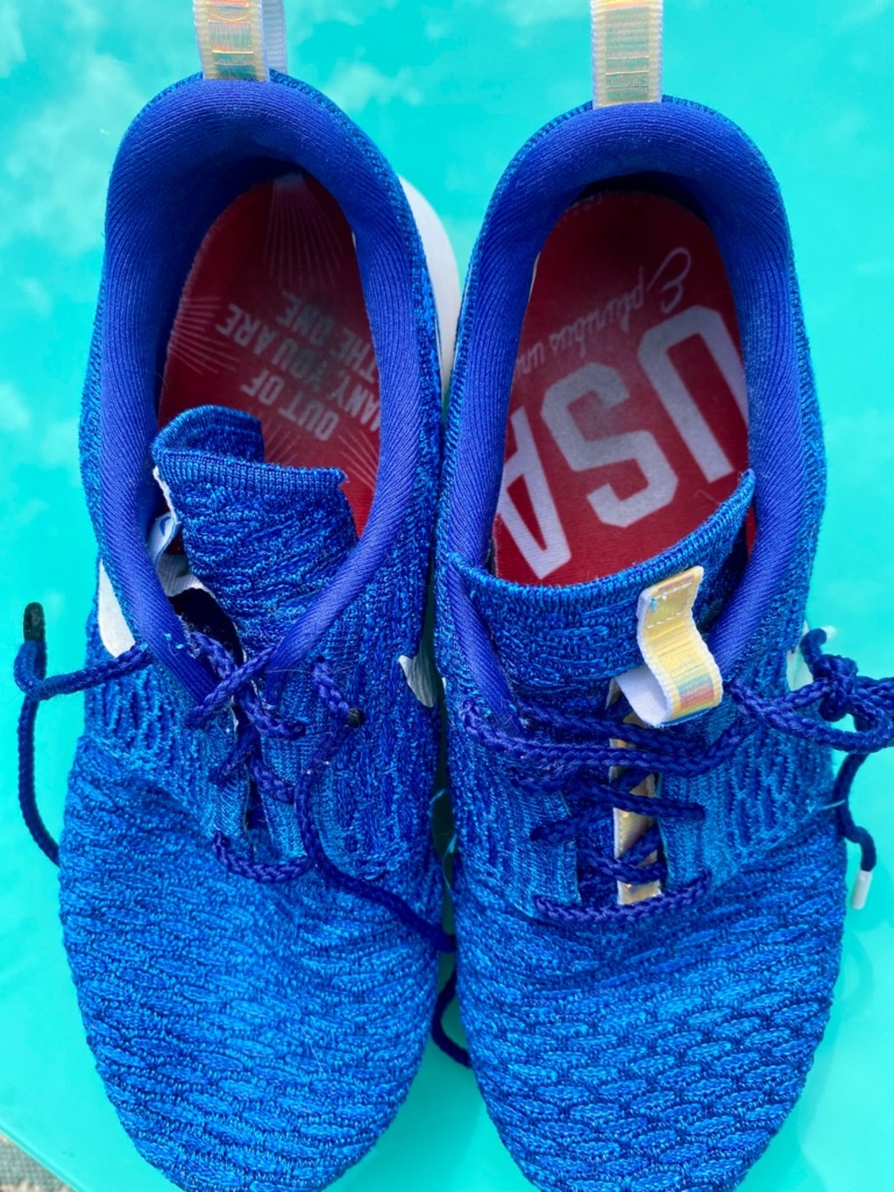 Nike Men’s Flyknit Athletic Sneakers - Blue with White Accents - Picture 4 of 6